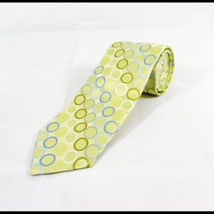 Ted Baker Bright Green with Blue Silver and Olive Circles 100% Silk Necktie